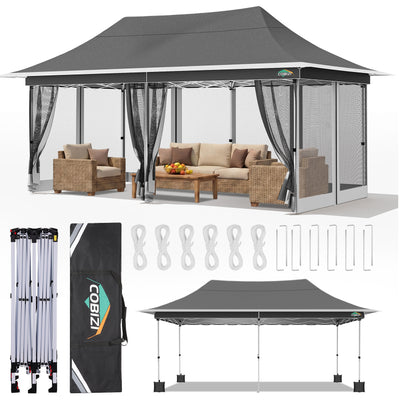 COBIZI 12'x20' Pop Up Gazebo Easy Setup with Mosquito Netting, Brown SPC000251
