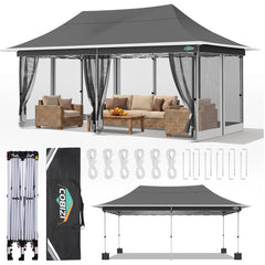 COBIZI 12'x20' Pop Up Gazebo，Easy Setup with Mosquito Netting, Brown SPC000251