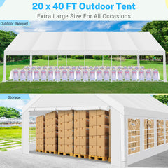 HOTEEL 20x40 Party Tent Heavy Duty with 8 Removable Sidewalls & 4 Built-in Sandbags, Commercial Wedding Large Tent, UV 50+, Waterproof, White