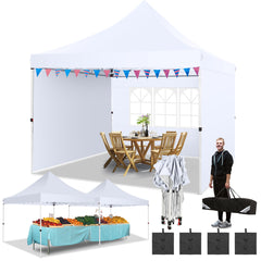 Hoteel 10'x10' Pop Up Canopy Tent with 3 Sidewalls, Outdoor Canopy Tent Waterproof Pop Up Backyard Canopy Portable Party Commercial Instant Canopy Shelter Tent Gazebo for Wedding Camping, White