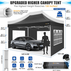 Hoteel 10'x15' Heavy Duty Canopy Tent with 4 Sidewalls,Pop up Canopy for Parties Wedding,Commercial Easy up Gazebo with Roller Bag,UV 50+&Waterproof