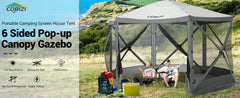Hoteel 12x12ft Pop-up Gazebo EZ Set-up Camping Canopy Tent with 6 Sides Mosquito Netting, Waterproof, UV Resistant, Portable Screen House Room, Outdoor Party Tent with Carry bag, Ground Spike, Khaki