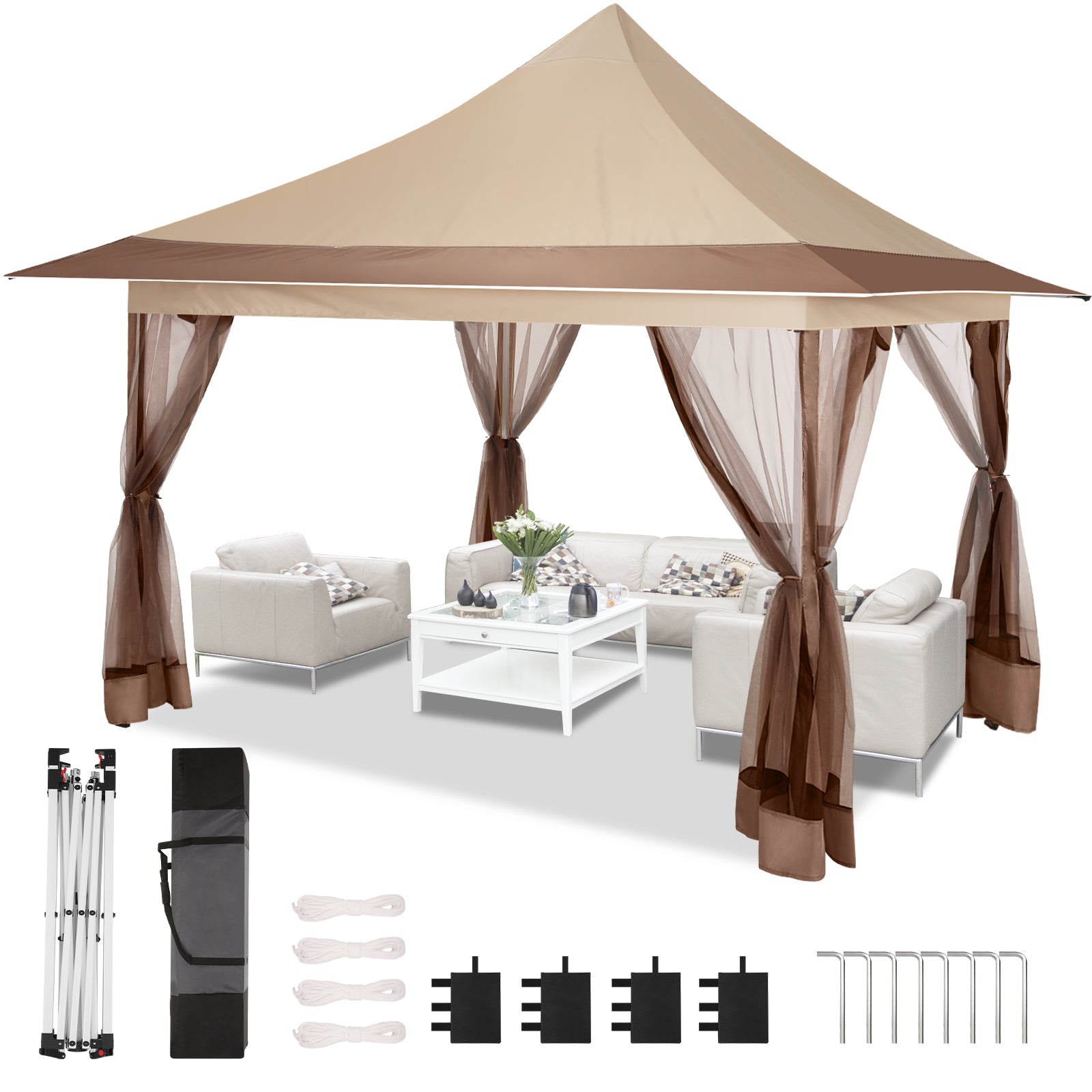 COBIZI 12'x12' Pop-up Gazing Pavilion with Tent and Backpack Offer, Outdoor Canopy Tent with Portable Backpack, Patio Gazing Pavilion SPC000149