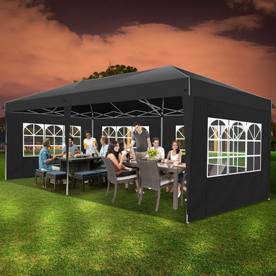 HOTEEL 10'x20' Pop Up Canopy with Sidewalls,Easy Up Canopy Tent with Carry Bag,Outdoor Canopies with 4 Sandbags,Large Tents for Outdoor Events,Wedding,Backyard,Commercial,Black