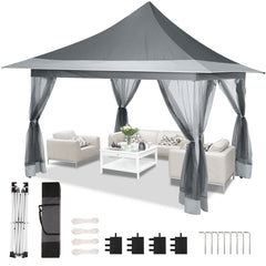 HOTEEL 12x12 EZ Pop Up Gazebo Tent with Sidewalls,Patio Gazebo Instant Shelter for Outdoor Party Camping Backyard Beach with Carry Bag,Stakes,Ropes,Khaki
