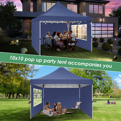 Hoteel 10x10 Pop Up Canopy Tent with 3 Sidewalls, Commercial Party Tent Ez Waterproof Outdoor Instant Gazebo UV 50+ Event Shelter, Garden Tents for Parties Camping with Sandbags & Cover Bag