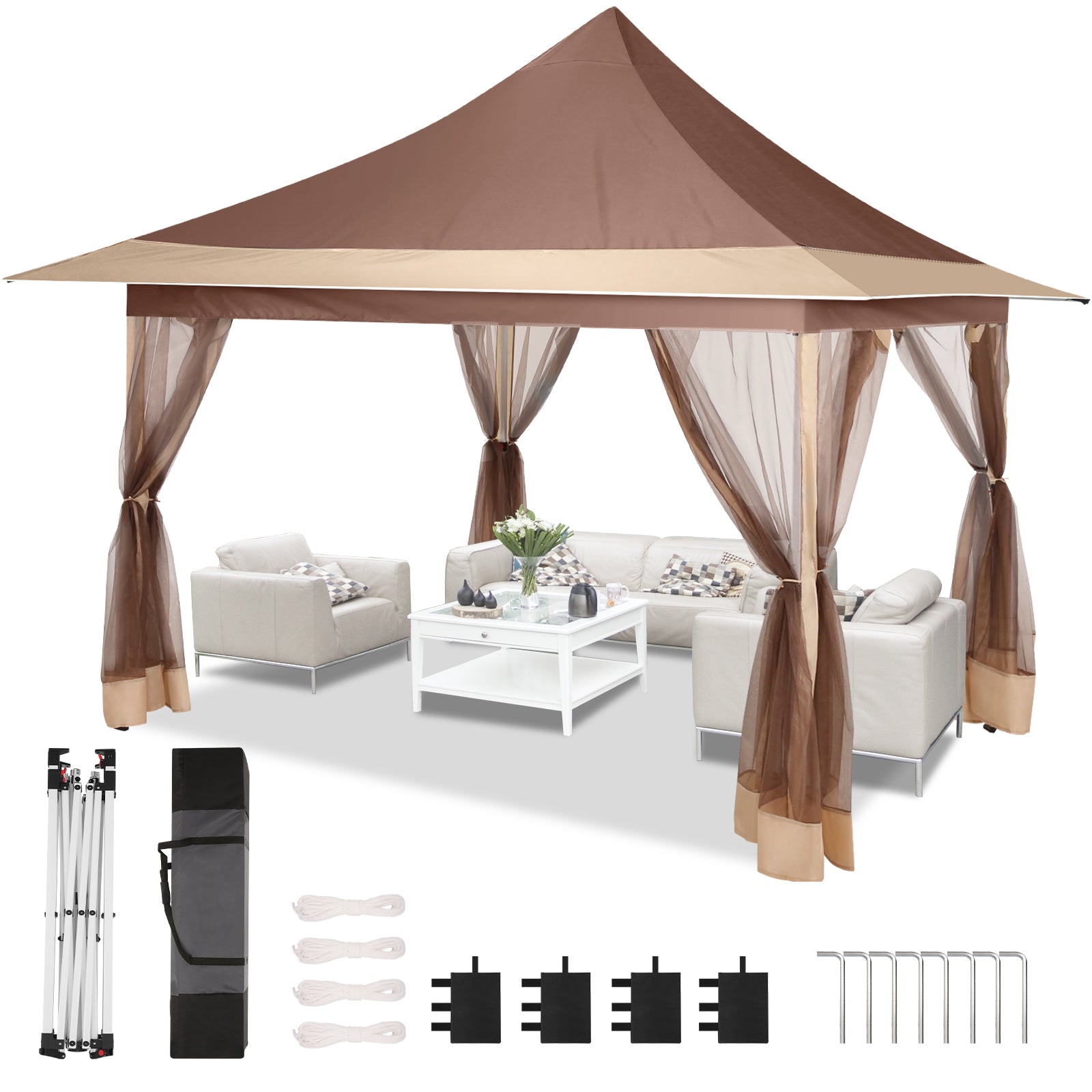 COBIZI 12'x12' Pop-up Gazing Pavilion with Tent and Backpack Offer, Outdoor Canopy Tent with Portable Backpack, Patio Gazing Pavilion SPC000149
