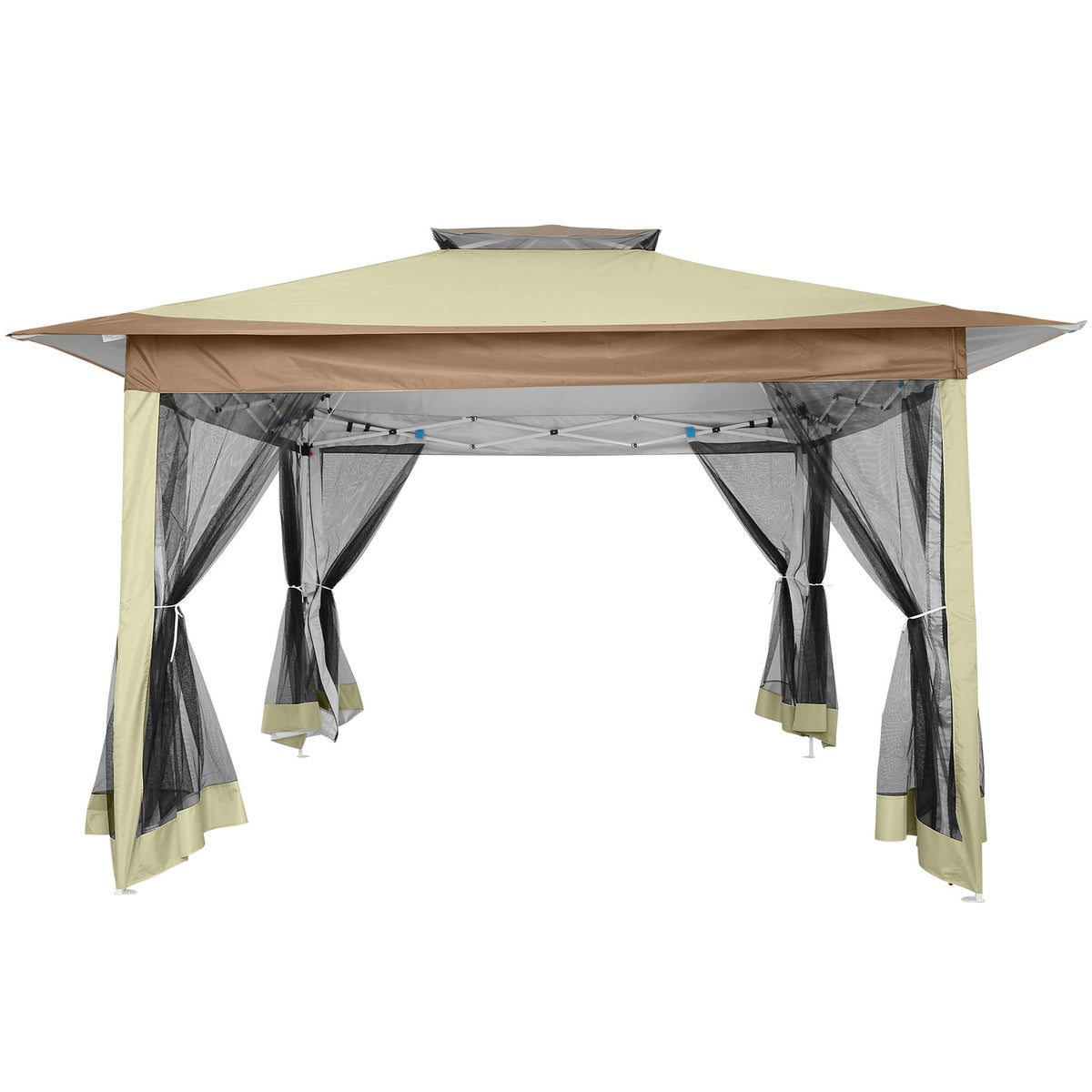 Hoteel 12'x12' Pop Up Gazebo Patio Outdoor Canopy Tent with 8 Mosquito Nettings, Adjustable Height and 144 Square ft of Shade for Garden, Party, Backyard with Vented Top, Storage Bag, Sandbags, Gary
