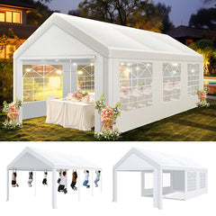 HOTEEL 20x20 Party Tent Heavy Duty with Removable Sidewalls & 4 Built-in Sandbags, Commercial Wedding Large Tent, UV 50+, Waterproof, White