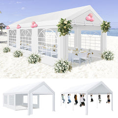 HOTEEL 20x20 Party Tent Heavy Duty with Removable Sidewalls & 4 Built-in Sandbags, Commercial Wedding Large Tent, UV 50+, Waterproof, White