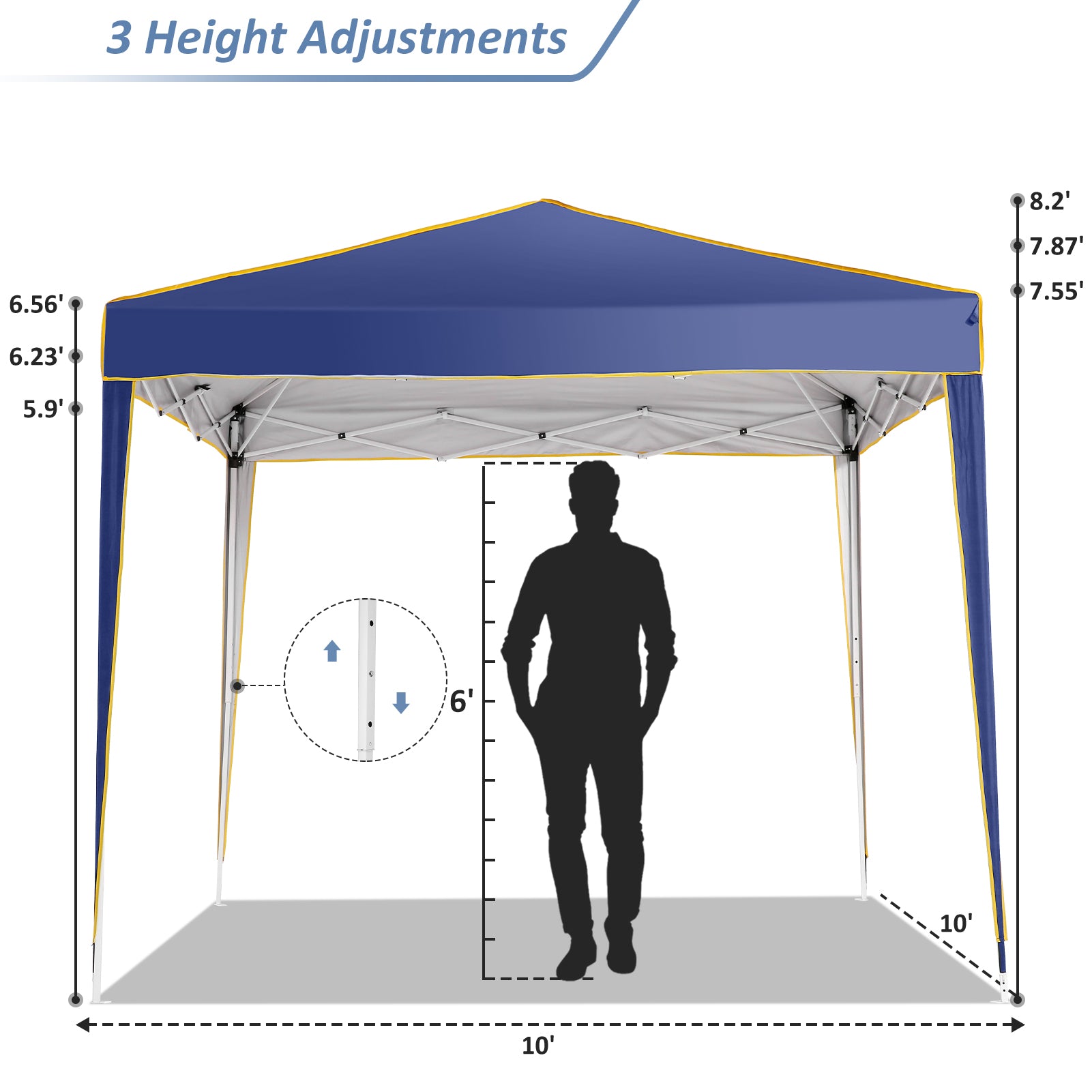 COBIZI  10'x10' Pop up Canopy Tent Commercial Instant Canopy with 4 Sidewalls & Carry Bag 4 Stakes & Ropes & Sandbags Portable Tent for Parties Beach Camping Party Event Shelter Sun Shade