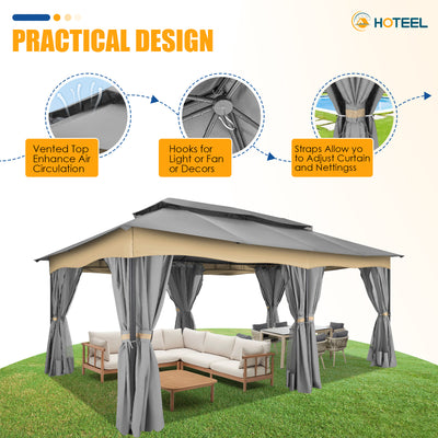 COBIZI 12'x20' Patios Gazebos with 4 Sidewalls & Double Soft Roof, Khaki SPC307