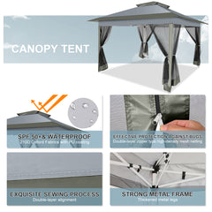 HOTEEL 12'x12' Pop Up Gazebo Patio Outdoor Canopy Tent with 8 Mosquito Nettings, Adjustable Height and 144 Square ft of Shade for Garden, Party, Backyard with Vented Top, Gray