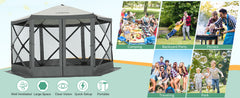 Hoteel 12x12ft Pop-up Gazebo EZ Set-up Camping Canopy Tent with 6 Sides Mosquito Netting, Waterproof, UV Resistant, Portable Screen House Room, Outdoor Party Tent with Carry bag, Ground Spike, Khaki