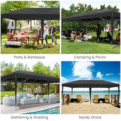 HOTEEL 10'x20' Pop Up Canopy with Sidewalls,Easy Up Canopy Tent with Carry Bag,Outdoor Canopies with 4 Sandbags,Large Tents for Outdoor Events,Wedding,Backyard,Commercial,Black