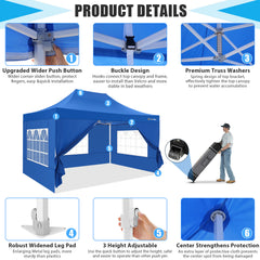 Hoteel 10x15 Heavy Duty Canopy Tent with 4 Sidewalls,Pop up Canopy for Parties Wedding,Commercial Easy up Gazebo with Roller Bag,UV 50+ &,Blue