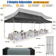 COBIZI Canopy 10'x30' Pop up Canopy with 8 Sidewalls Heavy Duty Party Tent Outdoor Party Event Gazebo Commercial Canopy Tents for Parties Wedding Outdoor Events, Black (Upgraded Frame&Windproof)