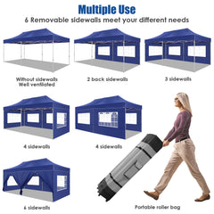COBIZI 10x20 Pop Up Canopy Tent Heavy Duty with 6 Removable Sidewalls, Commercial Heavy Duty Pop Up Tent for Parties All Weather Waterproof and UV 50+ Wedding Tent with Roller Bag(Legs Upgraded)