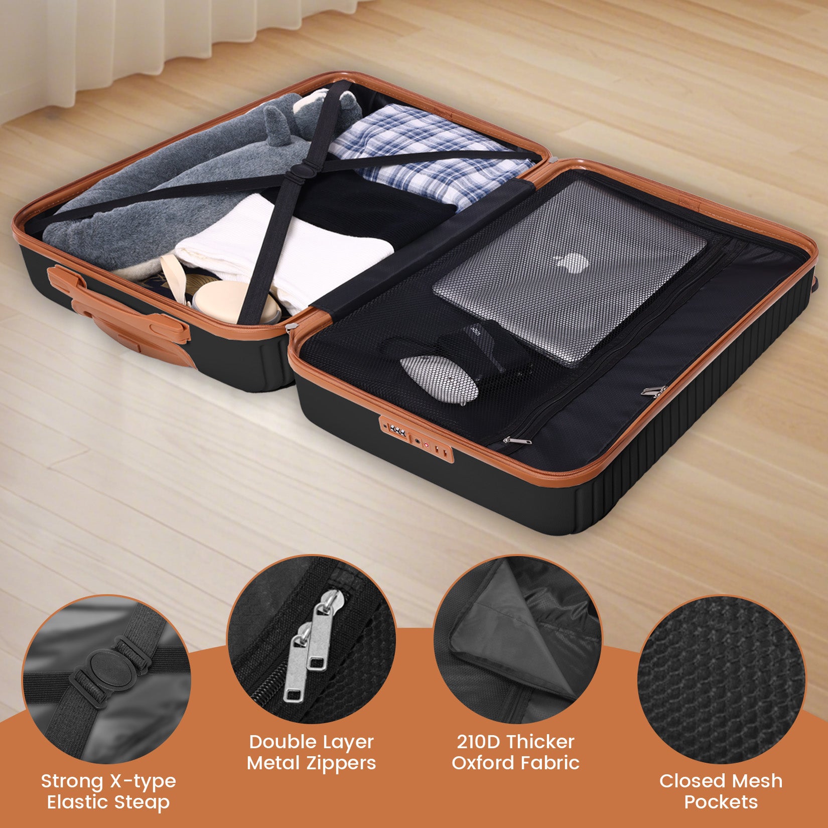 HOTEEL 4 Piece Hardside Luggage Set,Lightweight Travel Suitcases with TSA Lock & Spinner Wheels(13/20/24/28 inch, Black)