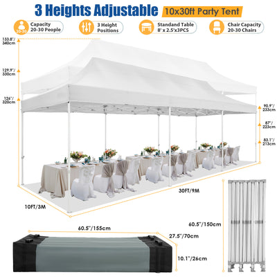 HOTEEL 10¡¯x30' pop-up tent, suitable for parties, heavy-duty easy-to-set-up tent with 8 side walls, outdoor commercial instant gazebo, suitable for wedding events, with portable bag