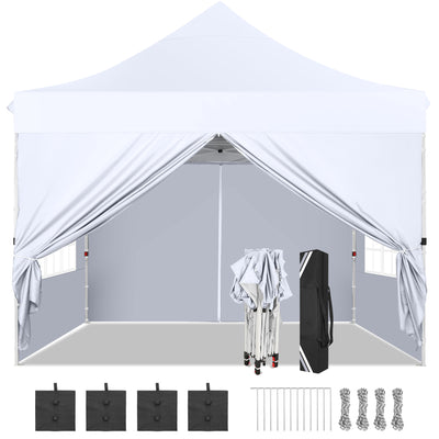 Hoteel 10'x10' Pop Up Canopy Tent with 3 Sidewalls, Outdoor Canopy Tent Waterproof Pop Up Backyard Canopy Portable Party Commercial Instant Canopy Shelter Tent Gazebo for Wedding Camping, White