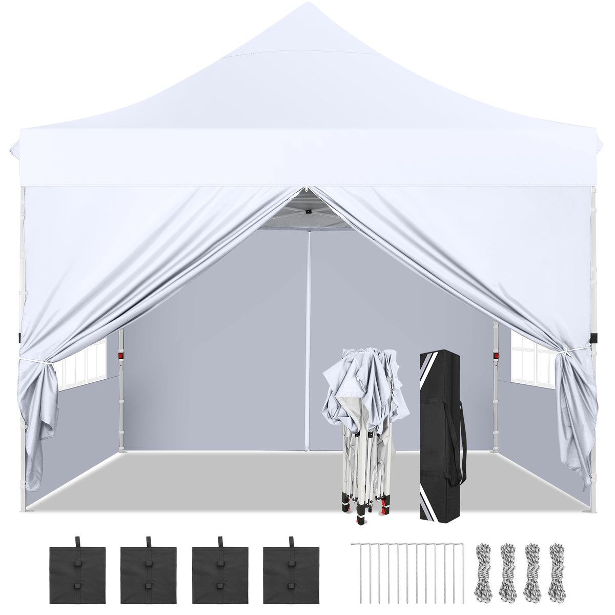 Hoteel 10'x10' Pop Up Canopy Tent with 3 Sidewalls, Outdoor Canopy Tent Waterproof Pop Up Backyard Canopy Portable Party Commercial Instant Canopy Shelter Tent Gazebo for Wedding Camping, White