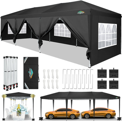 COBIZI 10'x30' Pop up Canopy with 6 Sidewalls & Carry Bag, Black SPC204
