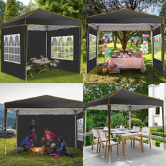 YUEBO 10 x 10ft Heavy Duty Folding Tent Easy Set-up Straight Leg Canopy Portable Gazebo Outdoor Camping Party Instant Shelter with Wheeled Carry Bag, Black
