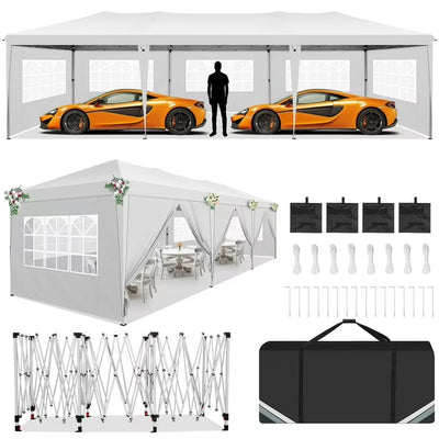 COBIZI 10'x10' Pop up Canopy Tent, Protable Canopy Tent with 6 Sidewalls Waterproof Commercial Pop up Tent for Parties, Wedding, Camping, Courtyard with Carry Bag,White SPC000202