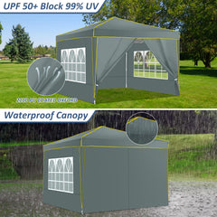 COBIZI  10'x10' Pop up Canopy Tent Commercial Instant Canopy with 4 Sidewalls & Carry Bag 4 Stakes & Ropes & Sandbags Portable Tent for Parties Beach Camping Party Event Shelter Sun Shade