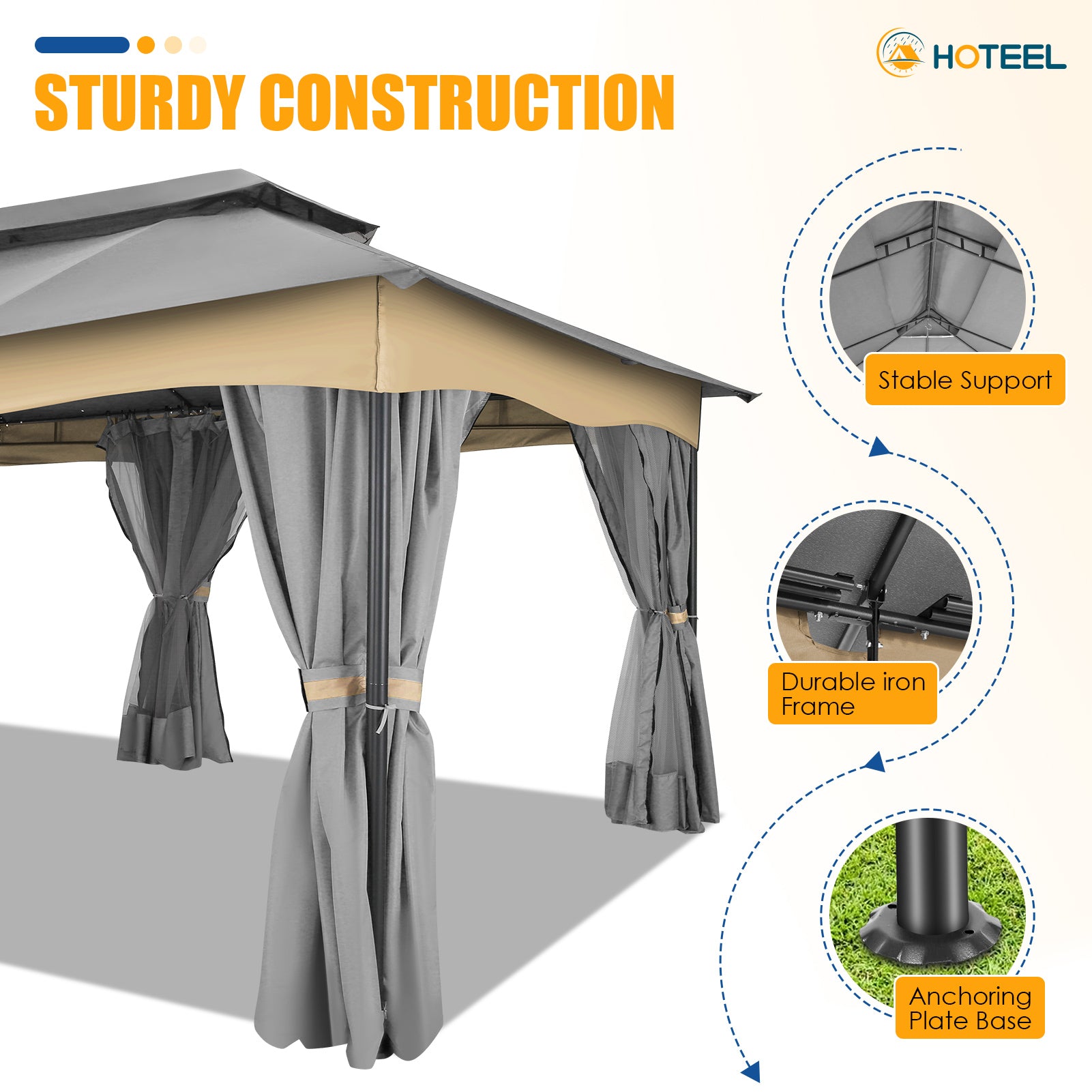 COBIZI 12'x20' Patios Gazebos with 4 Sidewalls & Double Soft Roof, Khaki SPC307