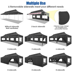 COBIZI Canopy 10'x30' Pop up Canopy with 8 Sidewalls Heavy Duty Party Tent Outdoor Party Event Gazebo Commercial Canopy Tents for Parties Wedding Outdoor Events, Black (Upgraded Frame&Windproof)