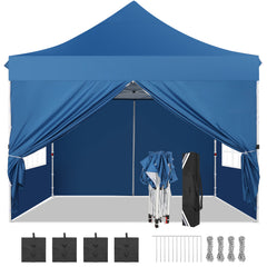 Hoteel 10'x10' Pop Up Canopy Tent with 3 Sidewalls, Outdoor Canopy Tent Waterproof Pop Up Backyard Canopy Portable Party Commercial Instant Canopy Shelter Tent Gazebo for Wedding Camping, White