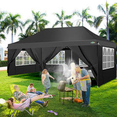HOTEEL 10x20 Pop Up Canopy Tent with 6 Removable Sidewalls,Easy Up Commercial Canopy with Upgrade Raised Roof,Waterproof and UV50+ Gazebo with Carry Bag,Black
