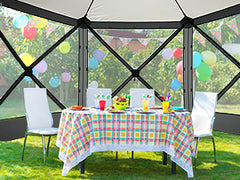Hoteel 12x12ft Pop-up Gazebo EZ Set-up Camping Canopy Tent with 6 Sides Mosquito Netting, Waterproof, UV Resistant, Portable Screen House Room, Outdoor Party Tent with Carry bag, Ground Spike, Khaki