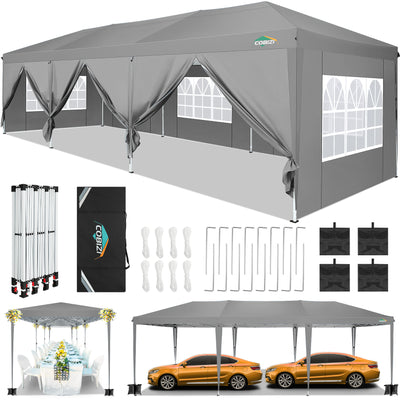 COBIZI 10'x30' Pop up Canopy with 6 Sidewalls & Carry Bag, Black SPC204