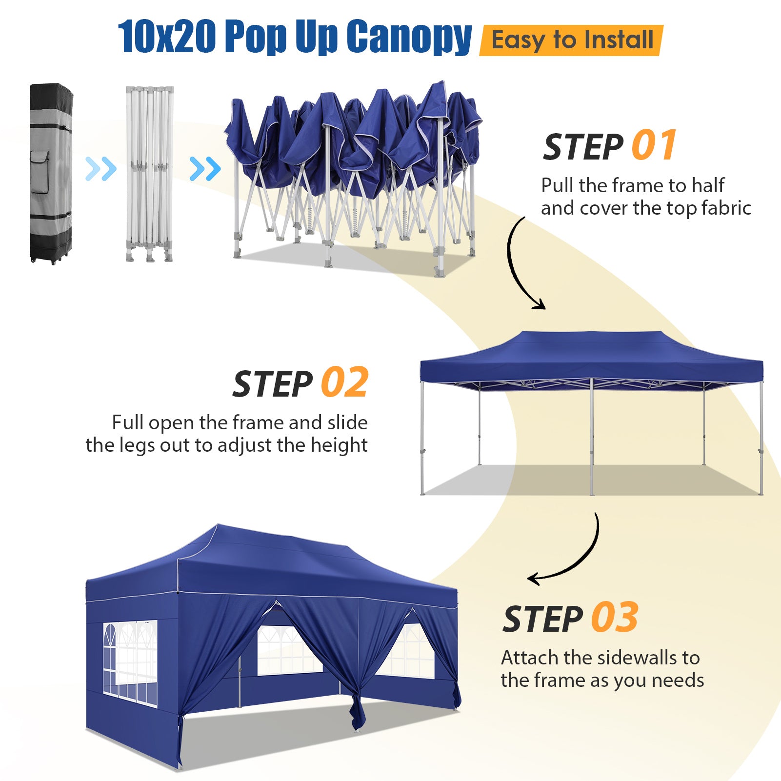 COBIZI 10x20 Pop Up Canopy Tent Heavy Duty with 6 Removable Sidewalls, Commercial Heavy Duty Pop Up Tent for Parties All Weather Waterproof and UV 50+ Wedding Tent with Roller Bag(Legs Upgraded)