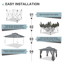 HOTEEL 12'x12' Pop Up Gazebo Patio Outdoor Canopy Tent with 8 Mosquito Nettings, Adjustable Height and 144 Square ft of Shade for Garden, Party, Backyard with Vented Top, Gray