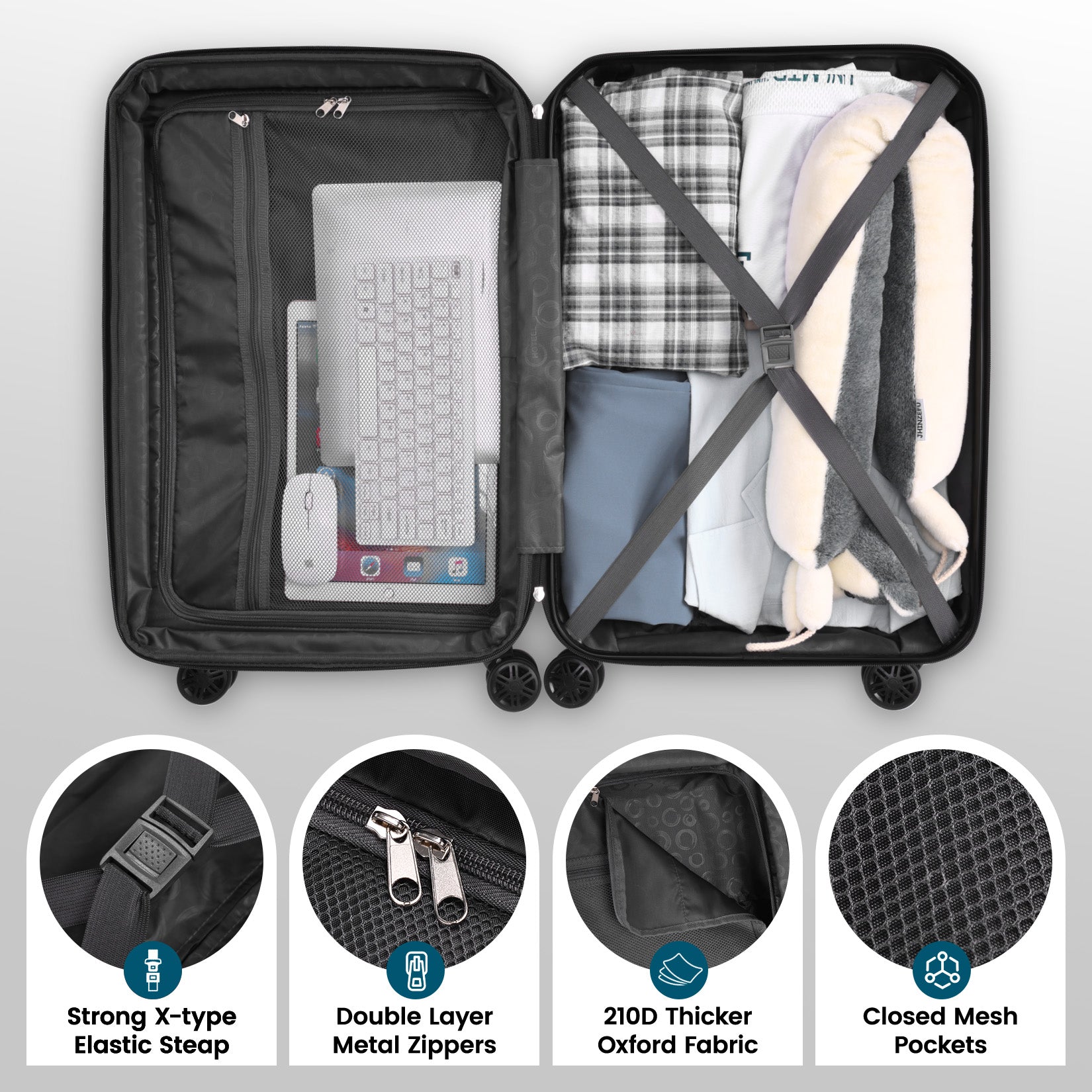 HOTEEL 3-Piece ABS+PC Hardshell Luggage Set,Expandable Travel Suitcases with TSA Lock & Silent Spinner Wheels (20/24/28", Black)