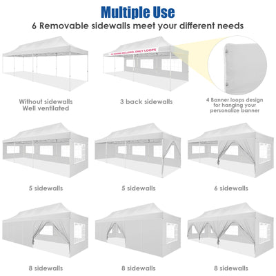 HOTEEL 10¡¯x30' pop-up tent, suitable for parties, heavy-duty easy-to-set-up tent with 8 side walls, outdoor commercial instant gazebo, suitable for wedding events, with portable bag