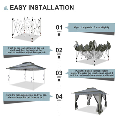 HOTEEL 12'x12' Pop Up Gazebo Patio Outdoor Canopy Tent with 8 Mosquito Nettings, Adjustable Height and 144 Square ft of Shade for Garden, Party, Backyard with Vented Top, Storage Bag, Sandbags, Silver