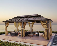 Hoteel 12x20ft Heavy Duty Hard Top Gazebo Galvanized Steel Double-layer Roof, Permanent Design, with Net and Curtain, Aluminum Frame, Suitable for Patio, Backyard, Deck and Lawn