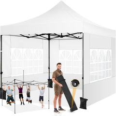 COBIZI 10x10 Heavy Duty Canopy Tent with 4 Sidewalls,Pop up Commercial Gazebo, Waterproof Outdoor Tents with Roller Bag, Black