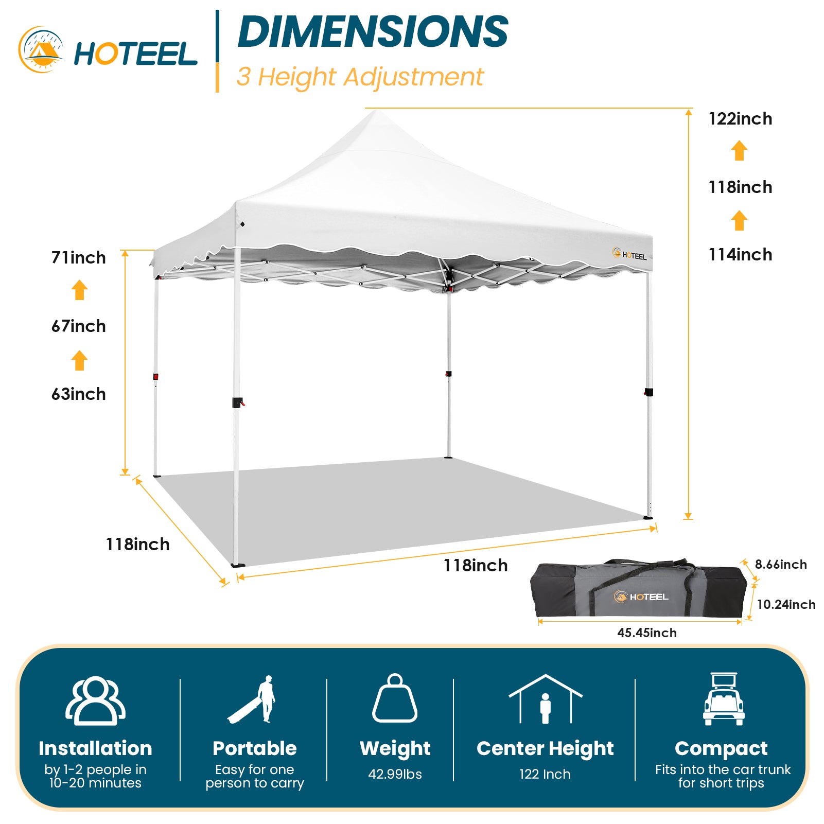 HOTEEL 10'x10' Pop Up Canopy , UPF 50+ Easy Setup Canopy Tent Waterproof Outdoor Instant Portable Shelter with 4 Removable Sidewalls, Sandbags, Stakes & Ropes for Party, Events, Vendor, White