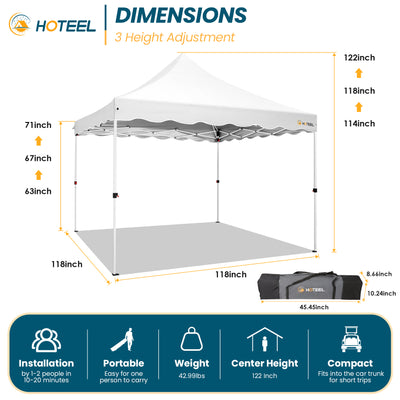 HOTEEL 10'x10' Pop Up Canopy , UPF 50+ Easy Setup Canopy Tent Waterproof Outdoor Instant Portable Shelter with 4 Removable Sidewalls, Sandbags, Stakes & Ropes for Party, Events, Vendor, White