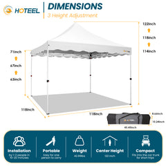 HOTEEL 10'x10' Pop Up Canopy , UPF 50+ Easy Setup Canopy Tent Waterproof Outdoor Instant Portable Shelter with 4 Removable Sidewalls, Sandbags, Stakes & Ropes for Party, Events, Vendor, White