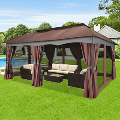 HOTEEL Gazebo 12x20 Heavy Duty Patio Gazebo with Mosquito Netting Deck Gazebo with Metal Steel Frame Large Screen Gazebo Tent Waterproof with Double Roof for Party, Backyard, Deck, Garden, Brown