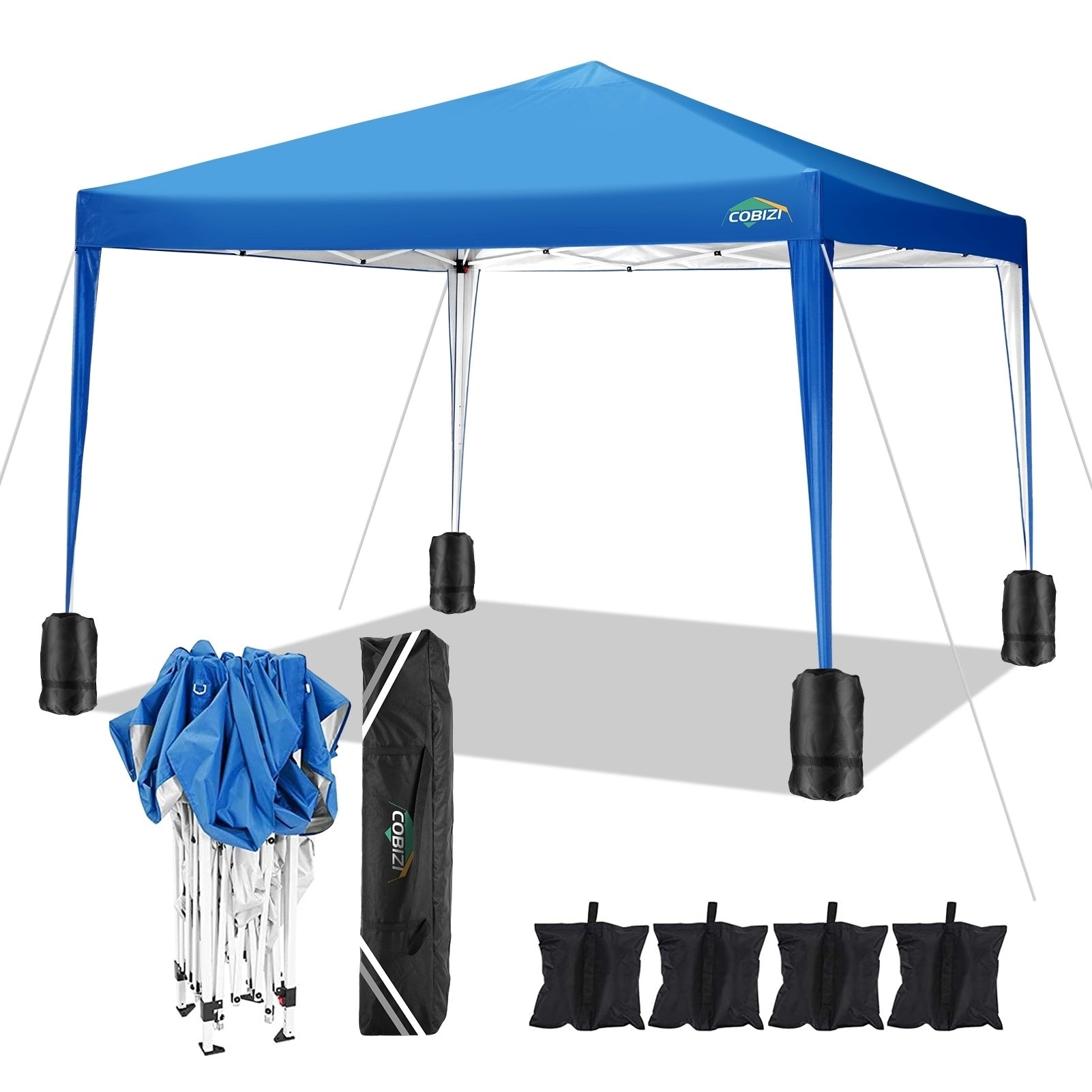 COBIZI 10'x10' Pop up Canopy Tent, Outdoor Instant Commercial Tents, Shade Shelter Gazebo,for Backyard Parties Event,Blue