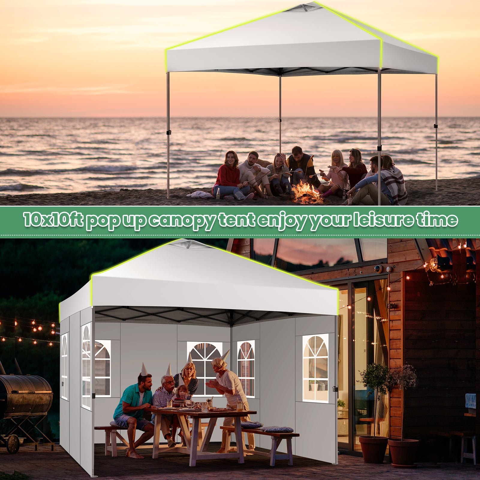 COBIZI Canopy 10'x10' Pop Up Canopy Tent 1-Button Push Easy up Outdoor Canopy Instant Portable Commercial Shelter Waterproof UPF50+ Gazebo with Reflective Strip, Air Vent & 4 Sandbags SPC000100