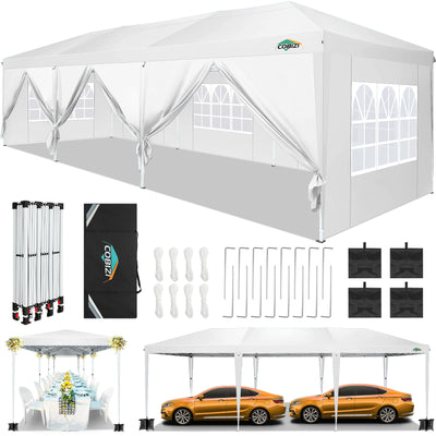 COBIZI 10'x30' Pop up Canopy with 6 Sidewalls & Carry Bag, Black SPC204